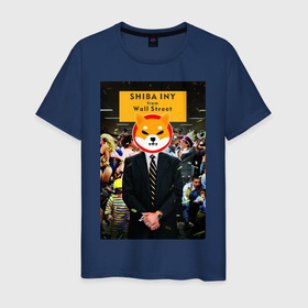 Мужская футболка хлопок с принтом Shiba Inu from Wall Street в Екатеринбурге, 100% хлопок | прямой крой, круглый вырез горловины, длина до линии бедер, слегка спущенное плечо. | 