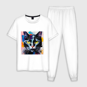 Мужская пижама хлопок с принтом Масляный кот в Курске, 100% хлопок | брюки и футболка прямого кроя, без карманов, на брюках мягкая резинка на поясе и по низу штанин
 | 