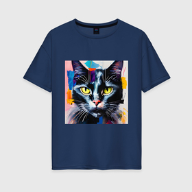 Женская футболка хлопок Oversize с принтом Масляный кот в Курске, 100% хлопок | свободный крой, круглый ворот, спущенный рукав, длина до линии бедер
 | 