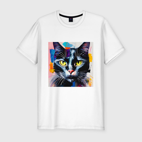 Мужская футболка хлопок Slim с принтом Масляный кот в Курске, 92% хлопок, 8% лайкра | приталенный силуэт, круглый вырез ворота, длина до линии бедра, короткий рукав | 
