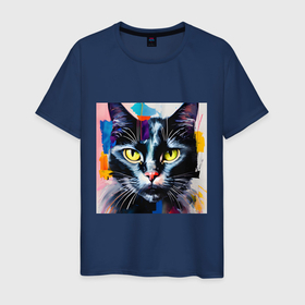 Мужская футболка хлопок с принтом Масляный кот в Курске, 100% хлопок | прямой крой, круглый вырез горловины, длина до линии бедер, слегка спущенное плечо. | 