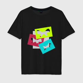 Мужская футболка хлопок Oversize с принтом Разноцветные бабочки   Хуф и Ся в Санкт-Петербурге, 100% хлопок | свободный крой, круглый ворот, “спинка” длиннее передней части | 