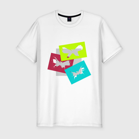 Мужская футболка хлопок Slim с принтом Разноцветные бабочки   Хуф и Ся в Санкт-Петербурге, 92% хлопок, 8% лайкра | приталенный силуэт, круглый вырез ворота, длина до линии бедра, короткий рукав | 