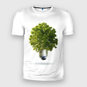 Мужская футболка 3D Slim с принтом лампочка дерево в Белгороде, 100% полиэстер с улучшенными характеристиками | приталенный силуэт, круглая горловина, широкие плечи, сужается к линии бедра | 