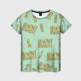Женская футболка 3D с принтом Мамуля   надпись и ромашка , 100% полиэфир ( синтетическое хлопкоподобное полотно) | прямой крой, круглый вырез горловины, длина до линии бедер | 