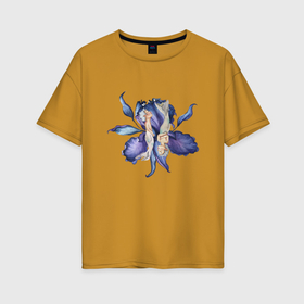 Женская футболка хлопок Oversize с принтом русалки на цветке в Екатеринбурге, 100% хлопок | свободный крой, круглый ворот, спущенный рукав, длина до линии бедер
 | 