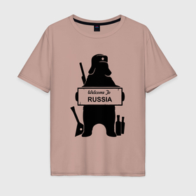 Мужская футболка хлопок Oversize с принтом Россия медведь балалайка водка ушанка в Белгороде, 100% хлопок | свободный крой, круглый ворот, “спинка” длиннее передней части | 