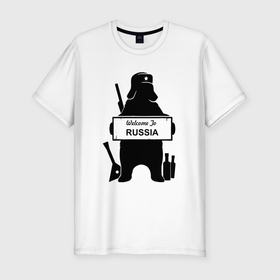Мужская футболка хлопок Slim с принтом Россия медведь балалайка водка ушанка в Кировске, 92% хлопок, 8% лайкра | приталенный силуэт, круглый вырез ворота, длина до линии бедра, короткий рукав | Тематика изображения на принте: 