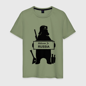 Мужская футболка хлопок с принтом Россия медведь балалайка водка ушанка в Петрозаводске, 100% хлопок | прямой крой, круглый вырез горловины, длина до линии бедер, слегка спущенное плечо. | 
