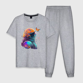 Мужская пижама хлопок с принтом Астронавт и бабочки   нейросеть в Курске, 100% хлопок | брюки и футболка прямого кроя, без карманов, на брюках мягкая резинка на поясе и по низу штанин
 | 