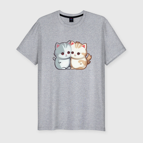 Мужская футболка хлопок Slim с принтом cute cats в Петрозаводске, 92% хлопок, 8% лайкра | приталенный силуэт, круглый вырез ворота, длина до линии бедра, короткий рукав | 