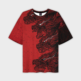 Мужская футболка oversize 3D с принтом Красные драконы в Екатеринбурге,  |  | 