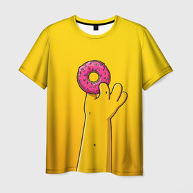 Мужская футболка 3D с принтом Гомер и пончик в Курске, 100% полиэфир | прямой крой, круглый вырез горловины, длина до линии бедер | 
