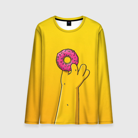 Мужской лонгслив 3D с принтом Гомер и пончик в Курске, 100% полиэстер | длинные рукава, круглый вырез горловины, полуприлегающий силуэт | Тематика изображения на принте: 
