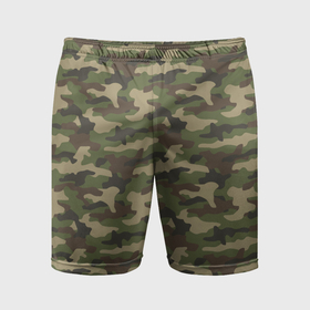 Мужские шорты спортивные с принтом Камуфляж лесной зелёный ,  |  | Тематика изображения на принте: 