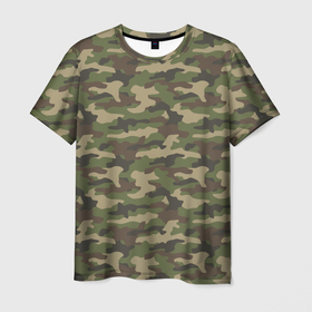 Мужская футболка 3D с принтом Камуфляж лесной зелёный , 100% полиэфир | прямой крой, круглый вырез горловины, длина до линии бедер | Тематика изображения на принте: 