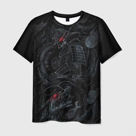 Мужская футболка 3D с принтом Dragon and samurai в Новосибирске, 100% полиэфир | прямой крой, круглый вырез горловины, длина до линии бедер | 
