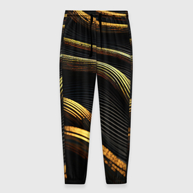 Мужские брюки 3D с принтом Золотистые волны абстракция в Курске, 100% полиэстер | манжеты по низу, эластичный пояс регулируется шнурком, по бокам два кармана без застежек, внутренняя часть кармана из мелкой сетки | 