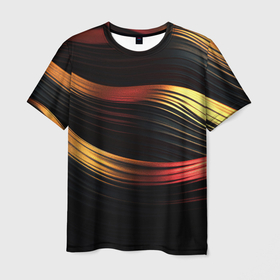 Мужская футболка 3D с принтом Золотистые линии абстракт в Екатеринбурге, 100% полиэфир | прямой крой, круглый вырез горловины, длина до линии бедер | 