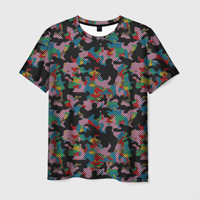 Мужская футболка 3D с принтом Модный разноцветный камуфляж , 100% полиэфир | прямой крой, круглый вырез горловины, длина до линии бедер | 