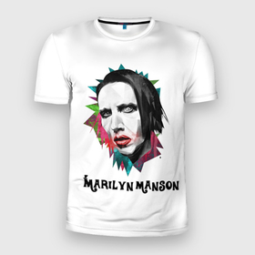 Мужская футболка 3D Slim с принтом Marilyn Manson art в Белгороде, 100% полиэстер с улучшенными характеристиками | приталенный силуэт, круглая горловина, широкие плечи, сужается к линии бедра | Тематика изображения на принте: 