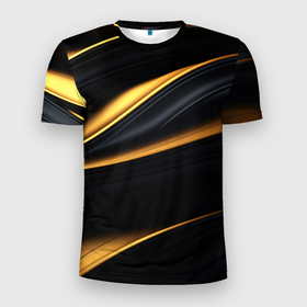 Мужская футболка 3D Slim с принтом Black  gold  texture в Екатеринбурге, 100% полиэстер с улучшенными характеристиками | приталенный силуэт, круглая горловина, широкие плечи, сужается к линии бедра | 
