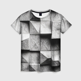 Женская футболка 3D с принтом Каменные плиты и обман зрения в Кировске, 100% полиэфир ( синтетическое хлопкоподобное полотно) | прямой крой, круглый вырез горловины, длина до линии бедер | 