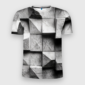 Мужская футболка 3D Slim с принтом Каменные плиты и обман зрения в Петрозаводске, 100% полиэстер с улучшенными характеристиками | приталенный силуэт, круглая горловина, широкие плечи, сужается к линии бедра | 