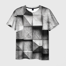 Мужская футболка 3D с принтом Каменные плиты и обман зрения в Петрозаводске, 100% полиэфир | прямой крой, круглый вырез горловины, длина до линии бедер | 