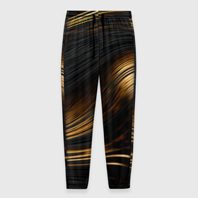 Мужские брюки 3D с принтом Black gold waves в Курске, 100% полиэстер | манжеты по низу, эластичный пояс регулируется шнурком, по бокам два кармана без застежек, внутренняя часть кармана из мелкой сетки | 