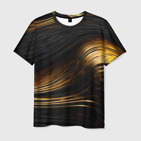 Мужская футболка 3D с принтом Black gold waves в Екатеринбурге, 100% полиэфир | прямой крой, круглый вырез горловины, длина до линии бедер | Тематика изображения на принте: 
