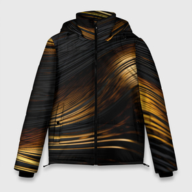 Мужская зимняя куртка 3D с принтом Black gold waves в Белгороде, верх — 100% полиэстер; подкладка — 100% полиэстер; утеплитель — 100% полиэстер | длина ниже бедра, свободный силуэт Оверсайз. Есть воротник-стойка, отстегивающийся капюшон и ветрозащитная планка. 

Боковые карманы с листочкой на кнопках и внутренний карман на молнии. | Тематика изображения на принте: 