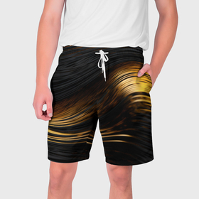 Мужские шорты 3D с принтом Black gold waves в Белгороде,  полиэстер 100% | прямой крой, два кармана без застежек по бокам. Мягкая трикотажная резинка на поясе, внутри которой широкие завязки. Длина чуть выше колен | Тематика изображения на принте: 