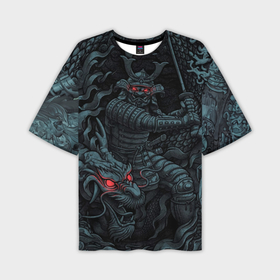 Мужская футболка oversize 3D с принтом Samurai and dragon ,  |  | 