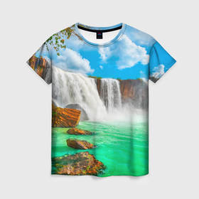 Женская футболка 3D с принтом Красочные водопады , 100% полиэфир ( синтетическое хлопкоподобное полотно) | прямой крой, круглый вырез горловины, длина до линии бедер | 