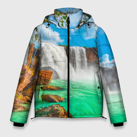 Мужская зимняя куртка 3D с принтом Красочные водопады в Тюмени, верх — 100% полиэстер; подкладка — 100% полиэстер; утеплитель — 100% полиэстер | длина ниже бедра, свободный силуэт Оверсайз. Есть воротник-стойка, отстегивающийся капюшон и ветрозащитная планка. 

Боковые карманы с листочкой на кнопках и внутренний карман на молнии. | 