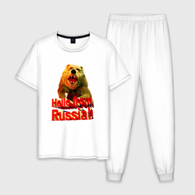 Мужская пижама хлопок с принтом Привет из России в Петрозаводске, 100% хлопок | брюки и футболка прямого кроя, без карманов, на брюках мягкая резинка на поясе и по низу штанин
 | Тематика изображения на принте: 