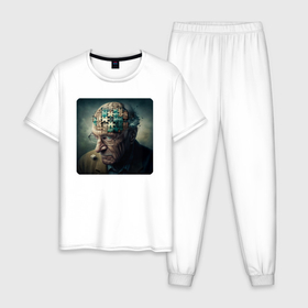 Мужская пижама хлопок с принтом Человеческая головоломка , 100% хлопок | брюки и футболка прямого кроя, без карманов, на брюках мягкая резинка на поясе и по низу штанин
 | 