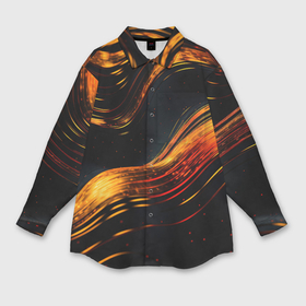 Мужская рубашка oversize 3D с принтом Темные золотые волнистые линии в Петрозаводске,  |  | 