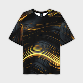 Мужская футболка oversize 3D с принтом Золотые волны на  черном фоне в Тюмени,  |  | 