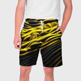 Мужские шорты 3D с принтом Золотые     волны в Тюмени,  полиэстер 100% | прямой крой, два кармана без застежек по бокам. Мягкая трикотажная резинка на поясе, внутри которой широкие завязки. Длина чуть выше колен | 