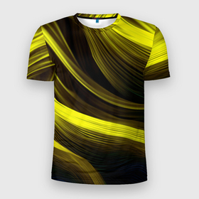 Мужская футболка 3D Slim с принтом Черные и желтые линии в Кировске, 100% полиэстер с улучшенными характеристиками | приталенный силуэт, круглая горловина, широкие плечи, сужается к линии бедра | 