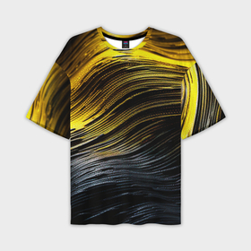 Мужская футболка oversize 3D с принтом Золотистые волны на черном в Курске,  |  | 