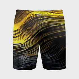Мужские шорты спортивные с принтом Золотистые волны на черном в Курске,  |  | 