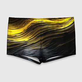 Мужские купальные плавки 3D с принтом Золотистые волны на черном в Петрозаводске, Полиэстер 85%, Спандекс 15% |  | 