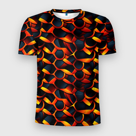 Мужская футболка 3D Slim с принтом Оранжевые звенья в Ухте, 100% полиэстер с улучшенными характеристиками | приталенный силуэт, круглая горловина, широкие плечи, сужается к линии бедра | 