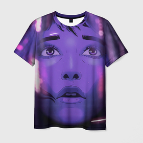 Мужская футболка 3D с принтом Девушка в кибер сити в Екатеринбурге, 100% полиэфир | прямой крой, круглый вырез горловины, длина до линии бедер | Тематика изображения на принте: 