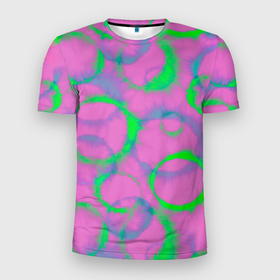 Мужская футболка 3D Slim с принтом Тай дай розовый с зеленым в Новосибирске, 100% полиэстер с улучшенными характеристиками | приталенный силуэт, круглая горловина, широкие плечи, сужается к линии бедра | Тематика изображения на принте: 