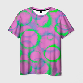 Мужская футболка 3D с принтом Тай дай розовый с зеленым , 100% полиэфир | прямой крой, круглый вырез горловины, длина до линии бедер | 