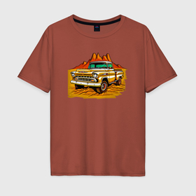 Мужская футболка хлопок Oversize с принтом Шевроле грузовик в Екатеринбурге, 100% хлопок | свободный крой, круглый ворот, “спинка” длиннее передней части | 